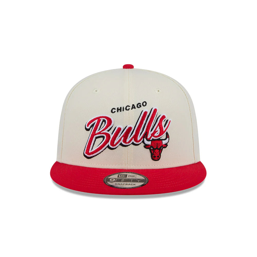Chicago Bulls Hat - Script Chrome White OTC 2-Tone NBA 9Fifty Snapback Cap - New Era